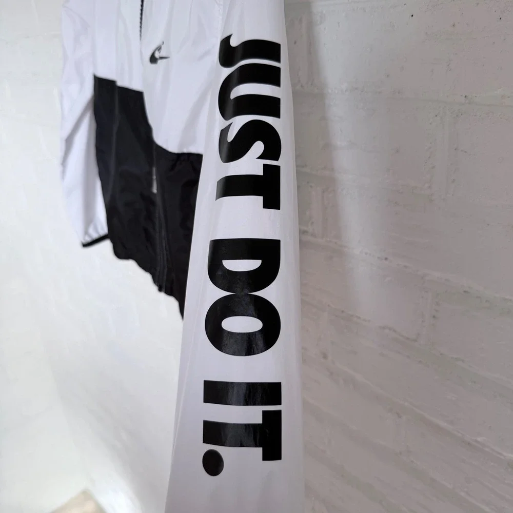 Nike Kids Windbreaker Jacket White Black Just Do It Hooded Size‎ 4T
